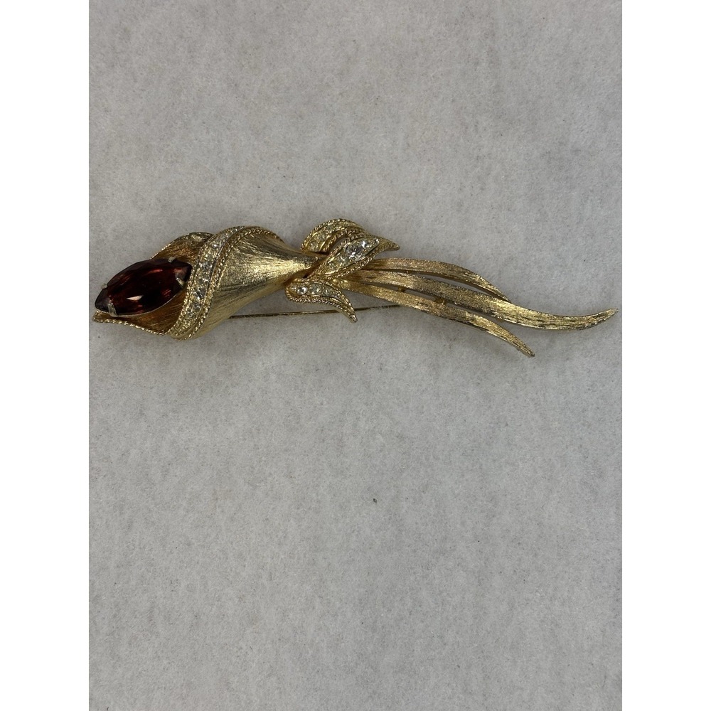 Vintage Sarah Coventry Gold Tone Rhinestone Calla Lily‎ Flower Brooch Event Gala
